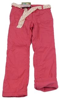 Nové - růžové plátěné zateplené kalhoty s páskem Lupilu