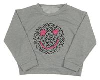 Sivá melírovaná crop mikina so smajlíkom