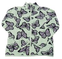 Mintová fleecová propínací mikina s motýlky 