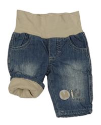 Modro-béžové podšité rifle s úpletovým pasem