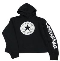 Černá crop mikina s logem a kapucí Converse