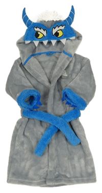 Nové - Šedo-modrý chlupatý župan s kapucí - příšerka M&S