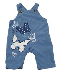 Modré žebrované sametové laclové tepláky s motýlky 