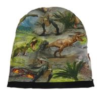 Černo-barevná čepice s dinosaury 