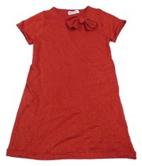 Červené trblietavé pletené šaty s mašlou H&M