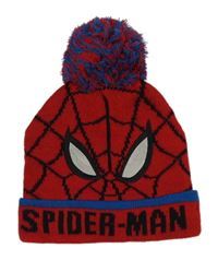 Červeno-černá vzorovaná pletená čepice s bambulí - Spiderman Primark