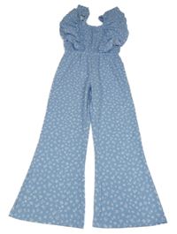 Světlemodrý květovaný lehký kalhotový overal s volánky dunnes