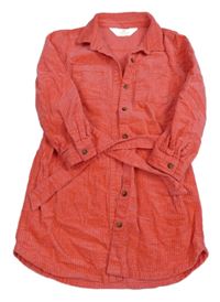 Růžové manšestrové košilové šaty s páskem H&M