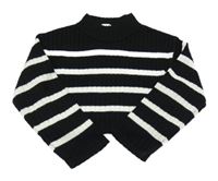 Čierno-biely pruhovaný crop rebrovaný sveter H&M