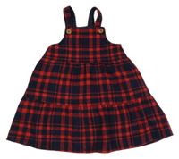 Tmavomodro-červené kostkované vlněné laclové šaty Tu