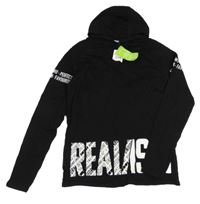 Nové - Černo-bílé triko s nápisy a kapucí 