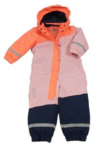 Neonově korálovo-růžovo-tmavomodrá šusťáková zimní kombinéza s kapucí C&A