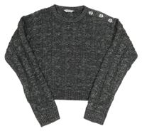 Tmavošedo-strieborný melírovaný trblietavý crop sveter Primark