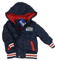 Nové - Tmavomodrá šušťáková zimná bunda s nápisom a kapucňou Lupilu