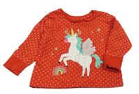 Červené puntíkaté triko s jednorožcem Matalan