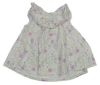 Bielo-lila-zelené kvetované šaty