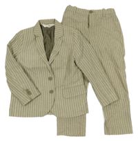 2set - Béžovo-biele pruhované slávnostné sako + nohavice H&M