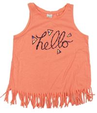 Neónově korálový crop top s nápisom a strapcemi C&A