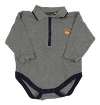 Šedo-tmavomodré body s medvědem a límečkem Mothercare