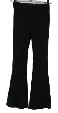 Dámské černé žebrované zvonové teplákové kalhoty Bershka 