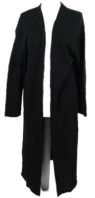 Dámsky čierny vzorovaný úpletový dlhý cardigán Shein