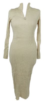 Dámské smetanové žebrované svetrové midi šaty Pimkie 
