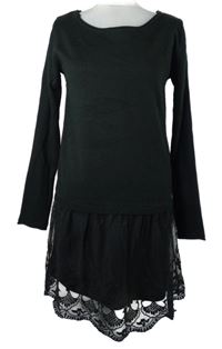 Dámské černé svetrové šaty s krajkovou sukní Rainbow 