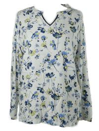 Dámské bílo-tmavomodro-žluté květované triko Sure 