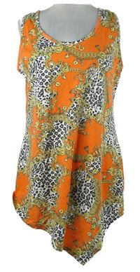 Dámsky oranžovo-bielo-žltý vzorovaný top s cípem Store Twenty One