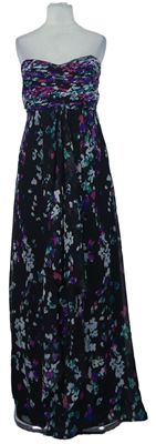 Dámske čierne kvetované šifónové dlhé šaty Tetro