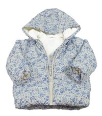 Bílá květinová šusťáková zimní bunda s kapucí Primark