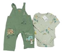 Nové- 2set- khaki laclové rifle s traktory+ khaki body s obrázky Next