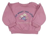 Ružová mikina s nápisom a kvietkami M&S