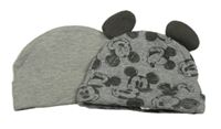 2x bavlněná čepice šedá+ sivá s Mickey Mousem