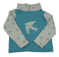 Azurovo-sivá mikina s vtáčky