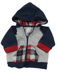 Sivo-tmavomodrá prepínaci mikina s kostičkami a kapucňou PitterPatter