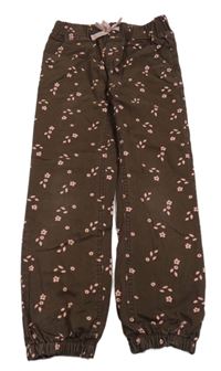 Hnedé kvetinové plátenné podšité nohavice Dopodopo