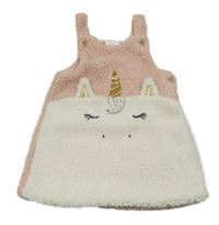 Růžovo-bílé huňaté podšité šaty s jednorožcem F&F