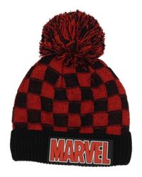 Červeno-černá kostovaná čepice s nápisem a bambulí George vel.104-128