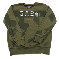 Khaki kockovaná mikina s fľakmi a nápisom