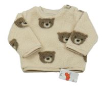 Nové - Béžová huňatá podšitá mikina s medvědy Nutmeg