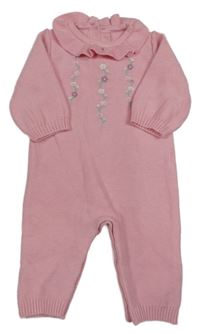 Ružový pletený overal s kvietkami Little nutmeg