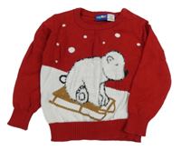 Červeno-biely sveter s medvěďom Lupilu