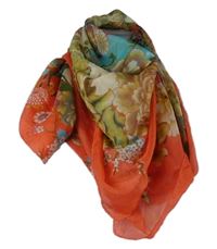 Dámský bílo-červený šifonový šátek s květy 