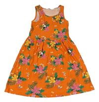 Oranžovo-farebné kvetované bavlnené šaty s motýly H&M