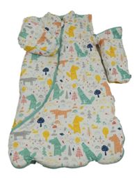 Bílo-barevný zateplený spací pytel s obrázkami a odepínacími rukávy