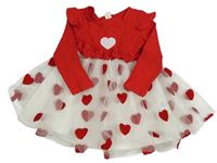 Červeno-biele bavlněno/tylové šaty so srdiečkami Shein