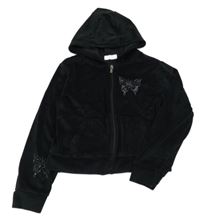 Čierna plyšová prepínaci crop mikina s motýlom a kapucňou Primark