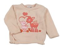 Svetloružová fleecová mikina so srnami a srdiečkami Ergee