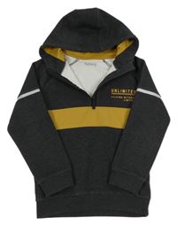 Tmavošedo-okrová melírovaná mikina s nápisy a kapucí Nutmeg